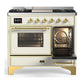 Ilve UMD40FNR3AWG Ilve Umd40Fnr3Awg Majestic Iii 40 Inch Dual Fuel Range With 6 Burners And Griddle, Dual Function Burner Up To 25,000 Btu (Natural Gas, Triple Glass Door, Antique White, Brass)