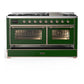 Ilve UM60FNR3EGPLP Ilve Um60Fnr3Egplp Majestic Iii 60 Inch Dual Fuel Range With 9 Burners And Griddle, Dual Function Burner Up To 25,000 Btu (Liquid Propane, Triple Glass Door, Emerald Green, Copper)