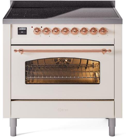 Ilve UPI366NMPAWP Nostalgie Ii 36 Inch Electric Freestanding Range In Antique White With Copper Trim