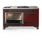 Ilve UM60FSQNR3BUBLP Ilve Um60Fsqnr3Bublp Majestic Iii 60 Inch Dual Fuel Range With 7 Burners, Griddle And French Top, Dual Function Burner With Up To 25,000 Btu (Liquid Propane, Solid Door, Burgundy, Burnished)