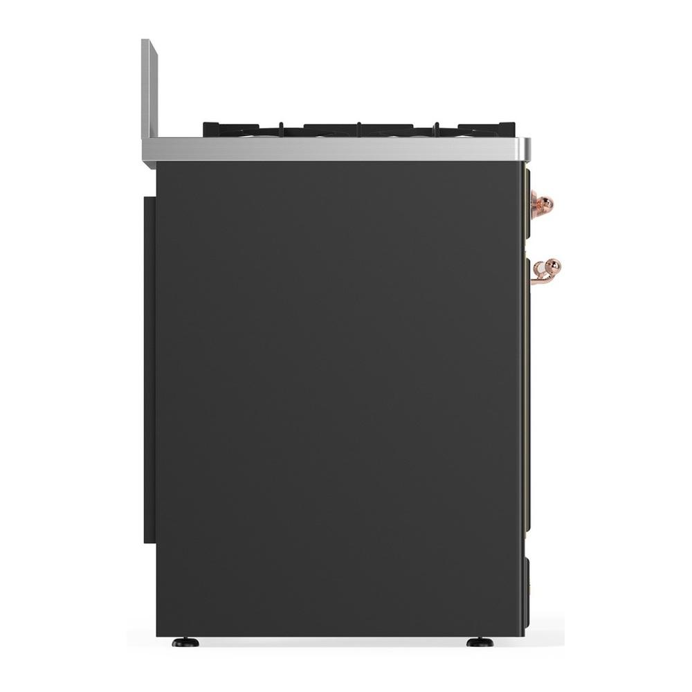 Ilve UM30QNR3MGP Ilve Um30Qnr3Mgp Majestic Iii 30 Inch Dual Fuel Range With 5 Black Brass Burners, Dual Function Burner Up To 25,000 Btu (Natural Gas, Solid Door, Graphite Matte, Copper)