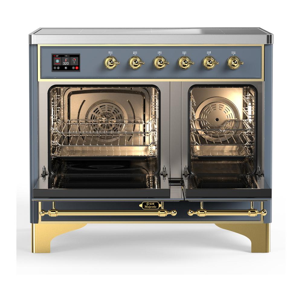 Ilve UMDIB40QNR3BGG Ilve Umdib40Qnr3Bgg Majestic Iii 40 Inch Induction Range With 6 Elements, 3.82 Cu. Ft. Total Oven Capacity (Solid Door, Blue Grey, Brass)