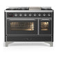 Ilve UM48FNR3MGCLP Ilve Um48Fnr3Mgclp Majestic Iii 48 Inch Dual Fuel Range With 8 Burners And Griddle, Dual Function Burner Up To 25,000 Btu (Liquid Propane, Triple Glass Door, Graphite Matte, Chrome)