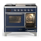 Ilve UMD40FNR3MBCLP Ilve Umd40Fnr3Mbclp Majestic Iii 40 Inch Dual Fuel Range With 6 Burners And Griddle, Dual Function Burner Up To 25,000 Btu (Liquid Propane, Triple Glass Door, Midnight Blue, Chrome)