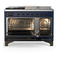 Ilve UM48FSNR3MBB Ilve Um48Fsnr3Mbb Majestic Iii 48 Inch Dual Fuel Range With 5 Black Brass Burners, Griddle And French Top, Dual Function Burner Up To 25,000 Btu (Natural Gas, Triple Glass Door, Midnight Blue, Burnished)