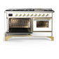 Ilve UM60FNR3WHG Ilve Um60Fnr3Whg Majestic Iii 60 Inch Dual Fuel Range With 9 Burners And Griddle, Dual Function Burner Up To 25,000 Btu (Natural Gas, Triple Glass Door, White, Brass)