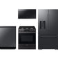 Samsung F1772032127069 Bespoke Kitchen Package With Ai 3-Door French Door Fridge, Slide-In Gas Range, Smart Dishwasher & Over-The-Range Microwave In Matte Black Steel