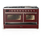 Ilve UM60FNR3BUPLP Ilve Um60Fnr3Buplp Majestic Iii 60 Inch Dual Fuel Range With 9 Burners And Griddle, Dual Function Burner Up To 25,000 Btu (Liquid Propane, Triple Glass Door, Burgundy, Copper)
