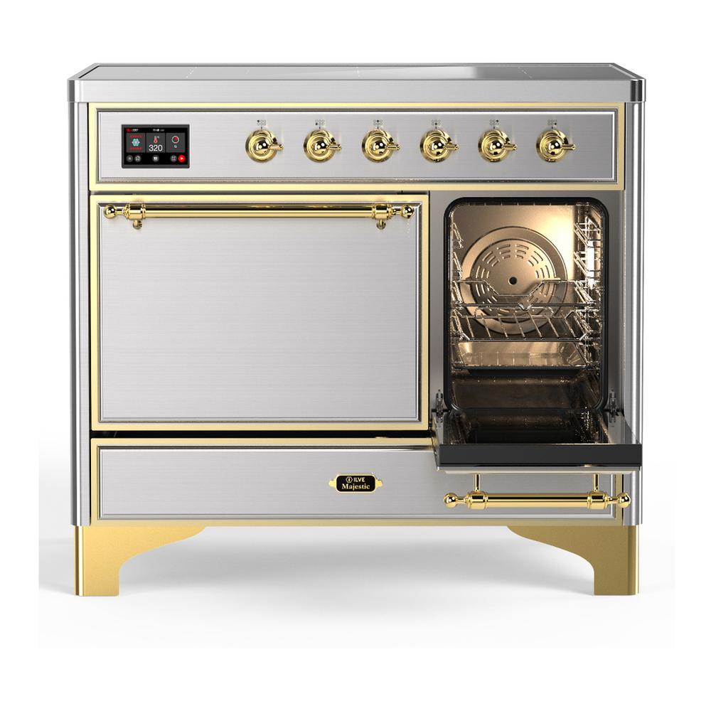 Ilve UMDIB40QNR3SSG Ilve Umdib40Qnr3Ssg Majestic Iii 40 Inch Induction Range With 6 Elements, 3.82 Cu. Ft. Total Oven Capacity (Solid Door, Stainless Steel, Brass)