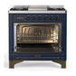Ilve UM36FNR3MBBLP Ilve Um36Fnr3Mbblp Majestic Iii 36 Inch Dual Fuel Range With 6 Black Brass Burners And Griddle, Dual Function Burner Up To 25,000 Btu (Triple Glass Door, Midnight Blue, Burnished, Liquid Propane)