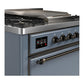 Ilve UM36FQNR3BGBLP Ilve Um36Fqnr3Bgblp Majestic Iii 36 Inch Dual Fuel Range With 6 Black Brass Burners And Griddle, Dual Function Burner Up To 25,000 Btu (Solid Door, Blue Grey, Burnished, Liquid Propane)