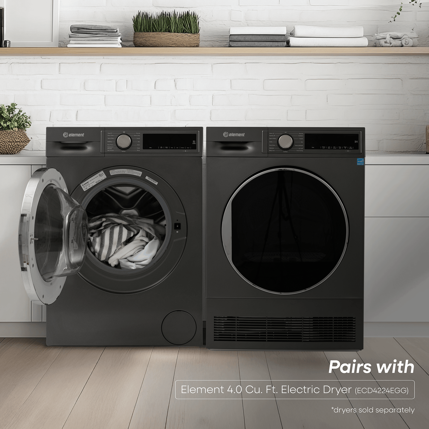 Element Appliance ECW2224EGG Element Electronics 24-Inch 2.2 Cu. Ft. Front Load Washer - Gray, Energy Star (Ecw2224Egg)