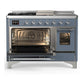 Ilve UM48FSNR3BGC Ilve Um48Fsnr3Bgc Majestic Iii 48 Inch Dual Fuel Range With 5 Black Brass Burners, Griddle And French Top, Dual Function Burner Up To 25,000 Btu (Natural Gas, Triple Glass Door, Blue Grey, Chrome)