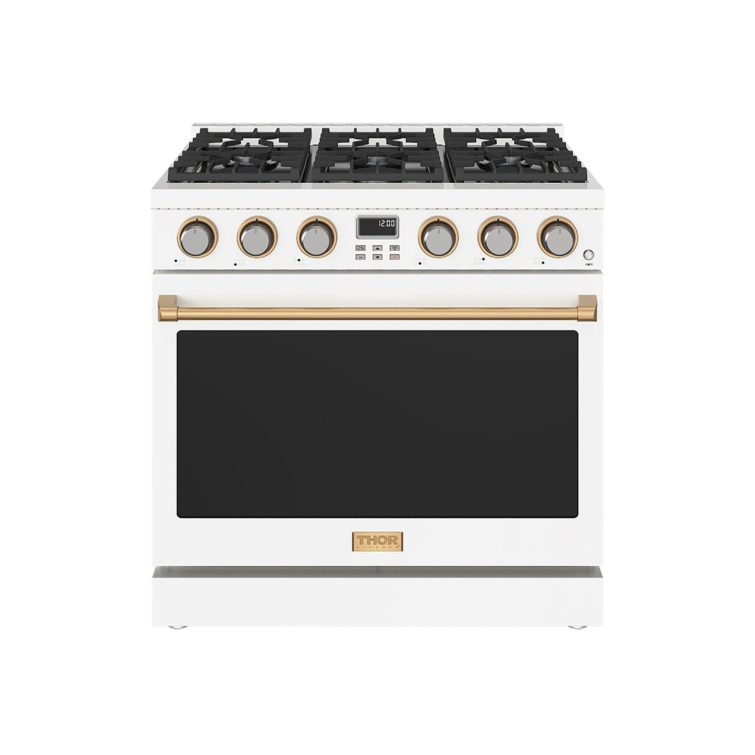 Thor Kitchen ARG36WBRZ 36 Inch Gas Range In White And Bronze- Contemporary Professional