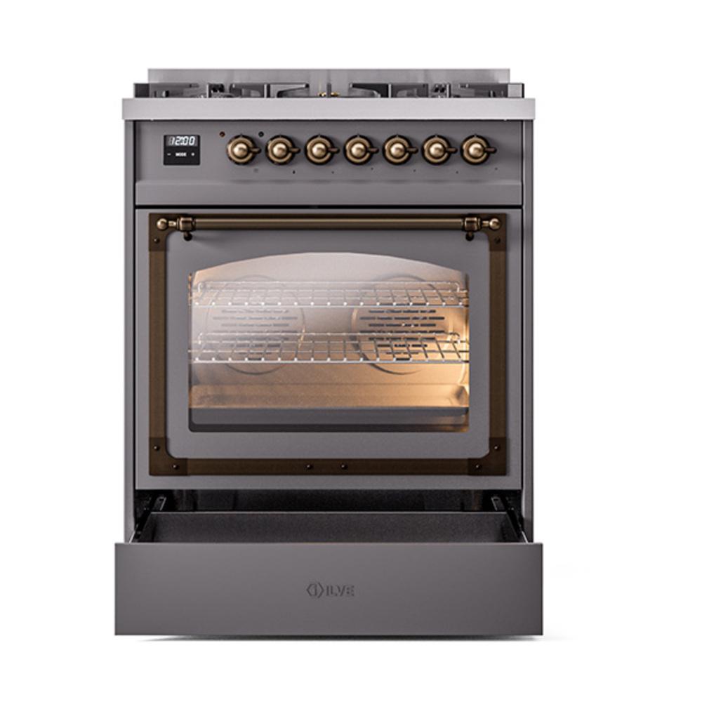 Ilve UN30NMPMGBLP Ilve Un30Nmpmgblp Nostalgie Ii Noblesse 30" Dual Fuel Range (Liquid Propane, Triple Glass Door, Graphite Matte, Burnished)