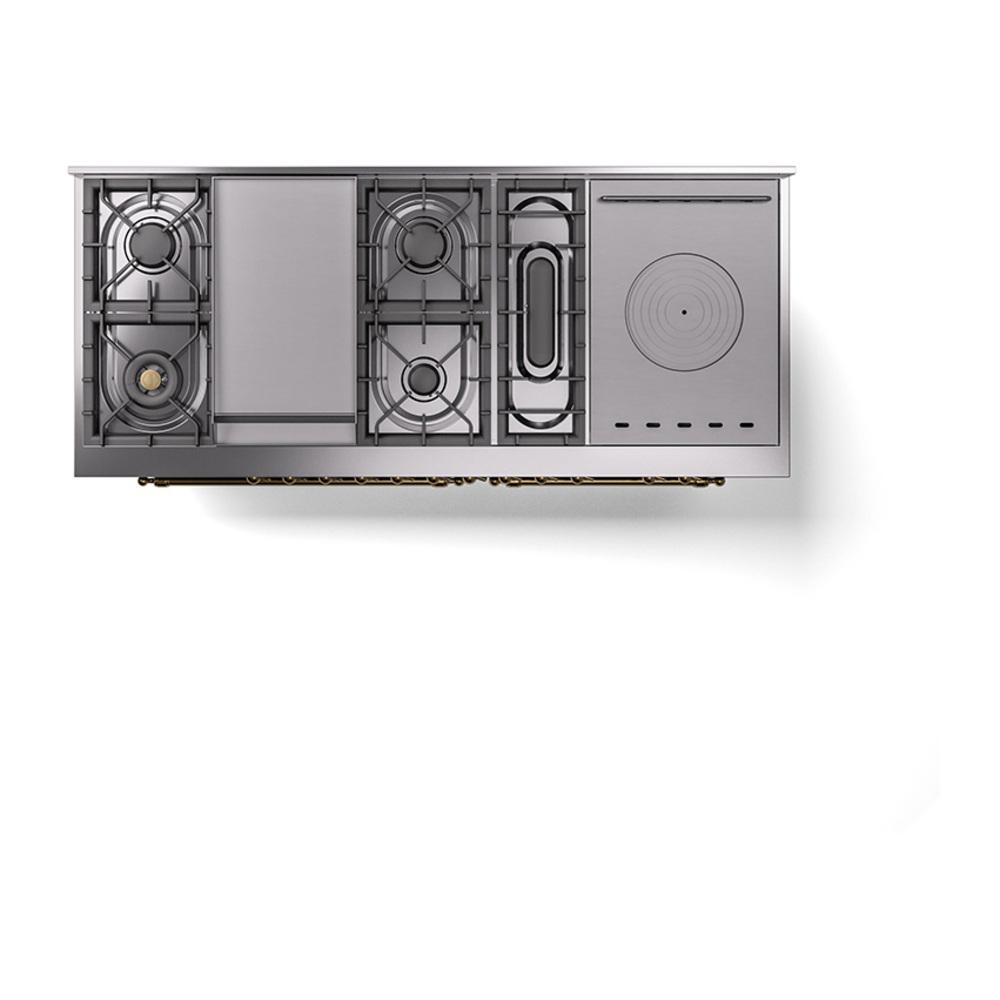 Ilve UN60FSQNMPBGGLP Ilve Un60Fsqnmpbgglp Nostalgie Ii Noblesse 60" Dual Fuel Range (7 Sealed Burners + Griddle + French Top, Liquid Propane, Solid Door, Blue Grey, Brass)