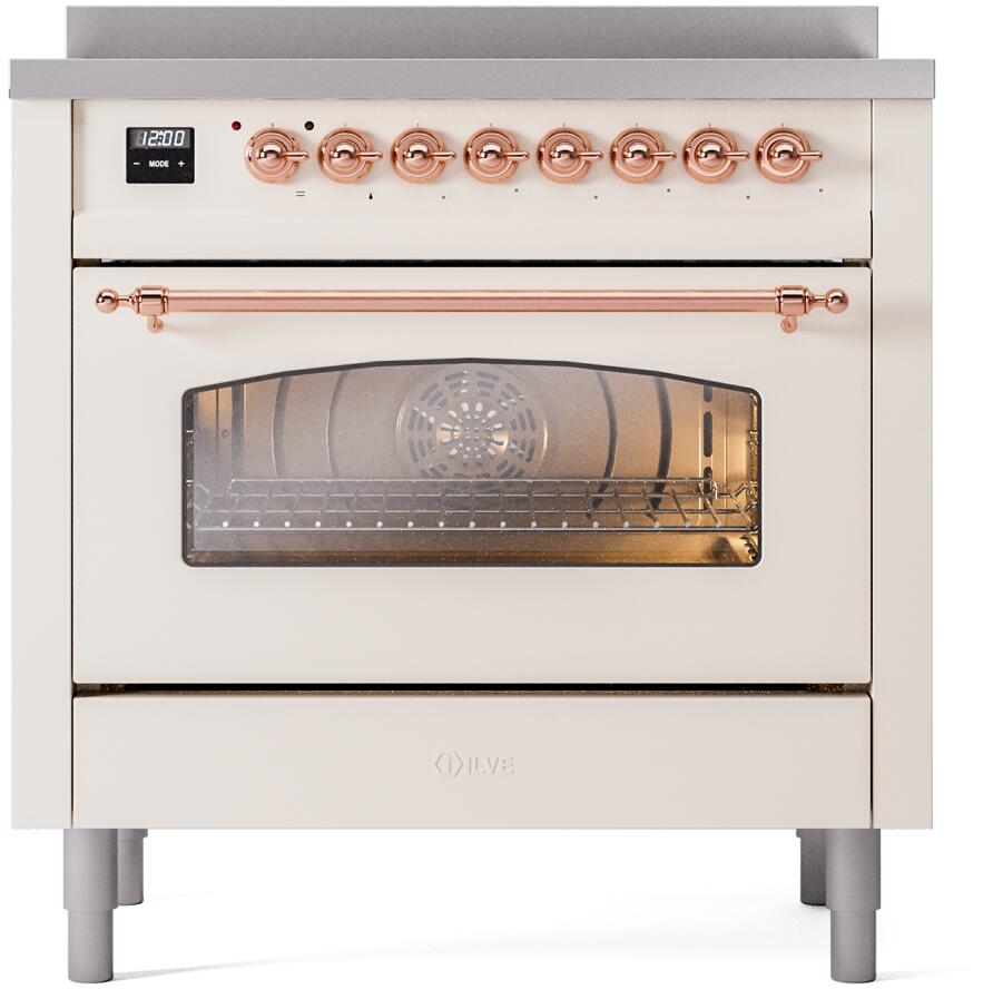 Ilve UPI366NMPAWP Nostalgie Ii 36 Inch Electric Freestanding Range In Antique White With Copper Trim
