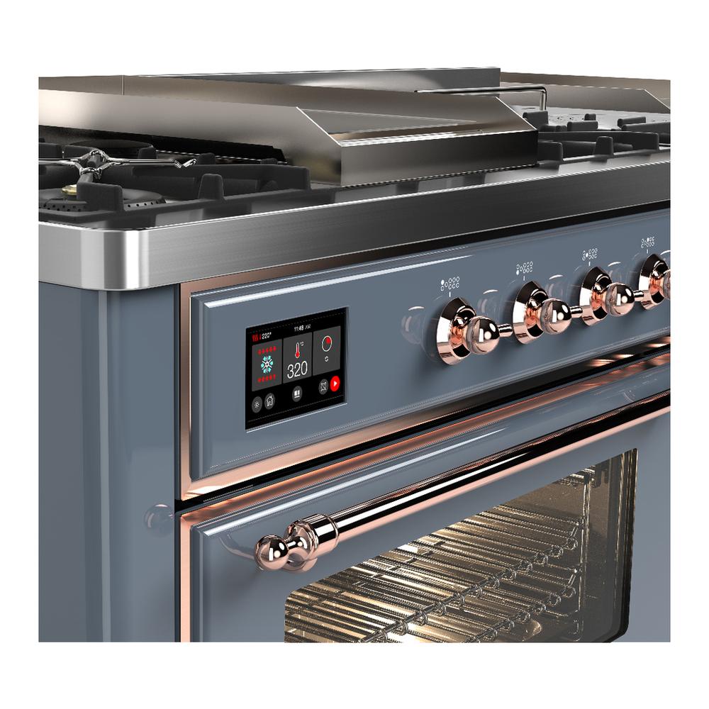Ilve UM60FSNR3BGPLP Ilve Um60Fsnr3Bgplp Majestic Iii 60 Inch Dual Fuel Range With 7 Burners, Griddle And French Top, Dual Function Burner With Up To 25,000 Btu (Liquid Propane, Triple Glass Door, Blue Grey, Copper)
