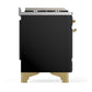Ilve UM48FSNR3BKGLP Ilve Um48Fsnr3Bkglp Majestic Iii 48 Inch Dual Fuel Range With 5 Black Brass Burners, Griddle And French Top, Dual Function Burner Up To 25,000 Btu (Liquid Propane, Triple Glass Door, Glossy Black, Brass)