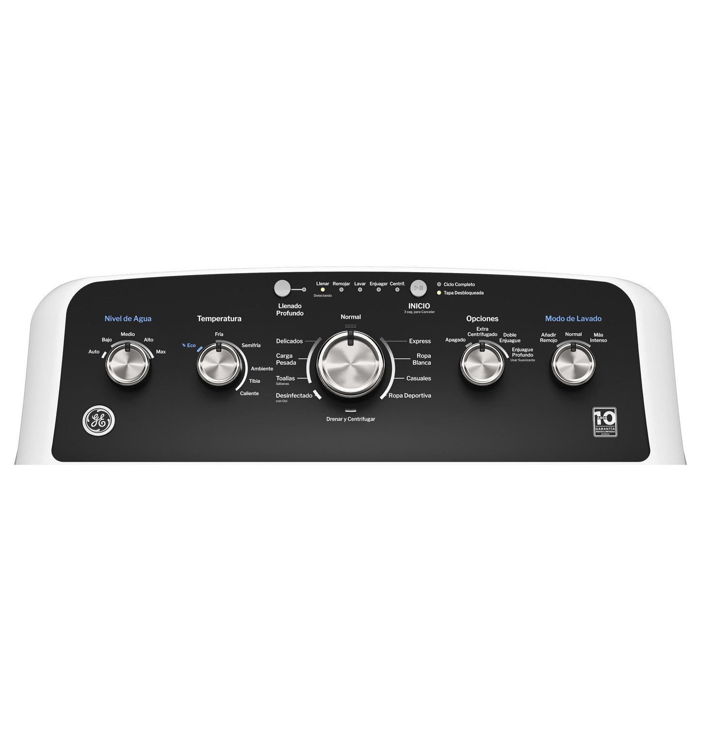 Ge Appliances ETW485ASWWB Ge® 4.5 Cu. Ft. Capacity Washer With Spanish Panel And Wash Modes Soak And Power