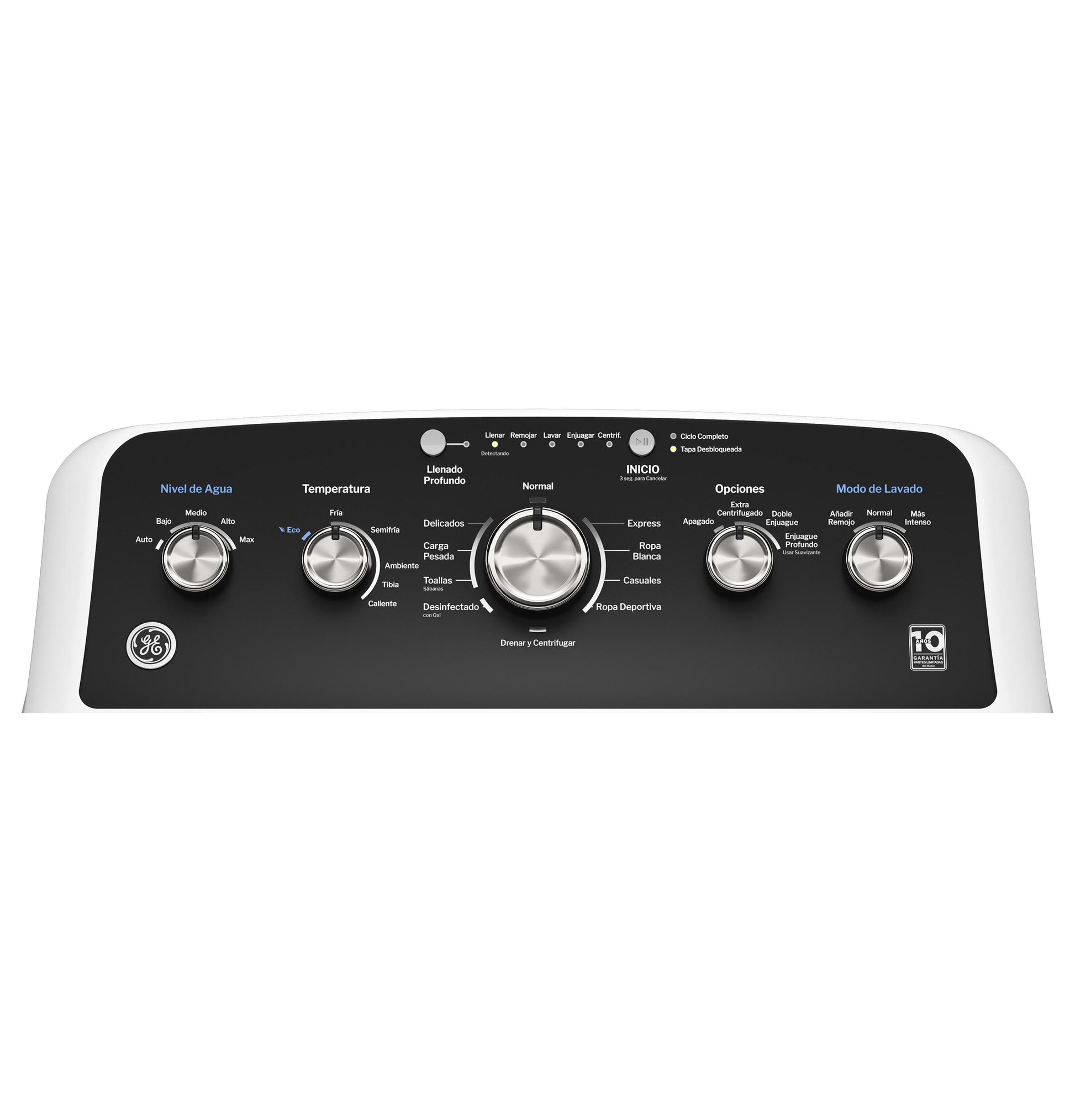 Ge Appliances ETW485ASWWB Ge® 4.5 Cu. Ft. Capacity Washer With Spanish Panel And Wash Modes Soak And Power