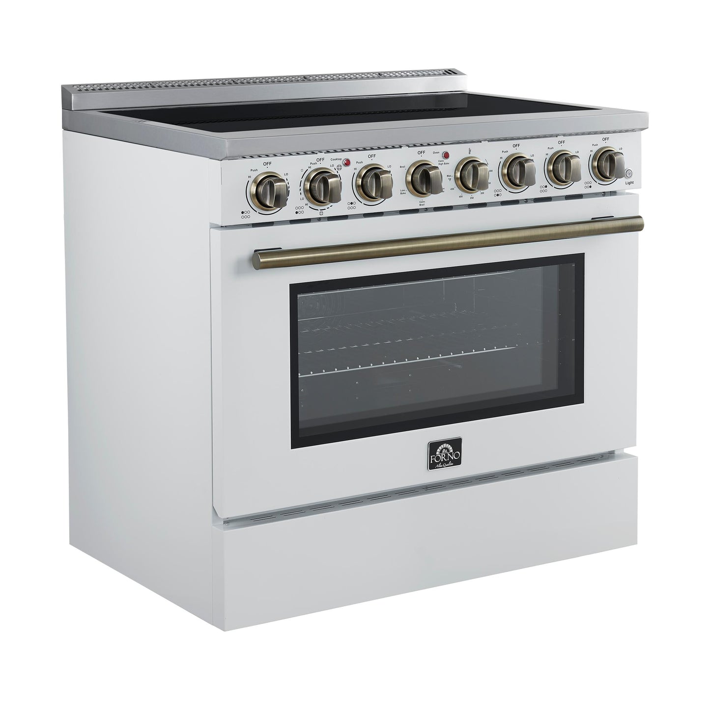 Forno FFSEL601136WHT Forno Paolo 36 Inch White Freestanding Electric Range, Stainless Steel, 5.44 Cu.Ft, True Convection Oven, Energy Efficient