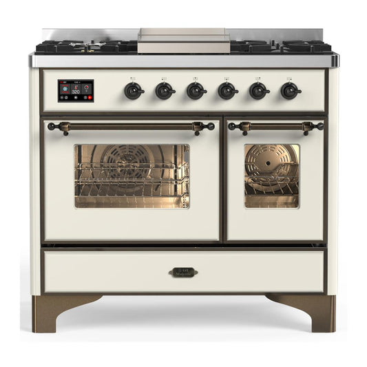 Ilve UMD40FNR3AWBLP Ilve Umd40Fnr3Awblp Majestic Iii 40 Inch Dual Fuel Range With 6 Burners And Griddle, Dual Function Burner Up To 25,000 Btu (Liquid Propane, Triple Glass Door, Antique White, Burnished)