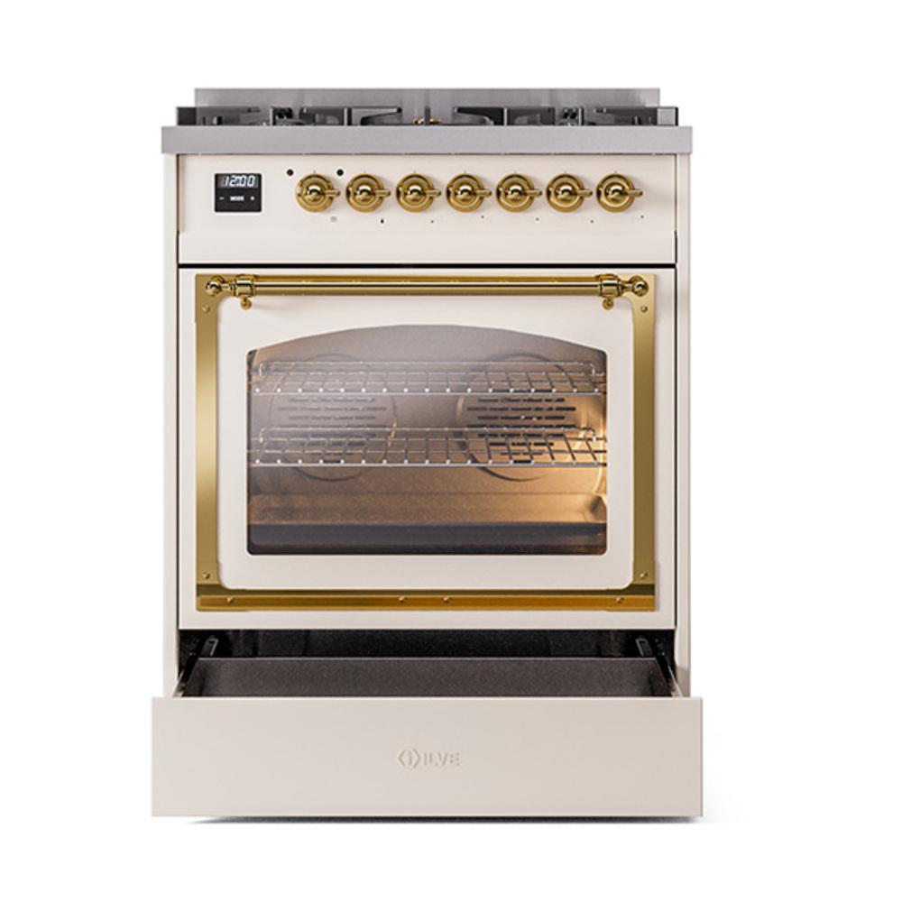 Ilve UN30NMPAWGLP Ilve Un30Nmpawglp Nostalgie Ii Noblesse 30" Dual Fuel Range (Liquid Propane, Triple Glass Door, Antique White, Brass)