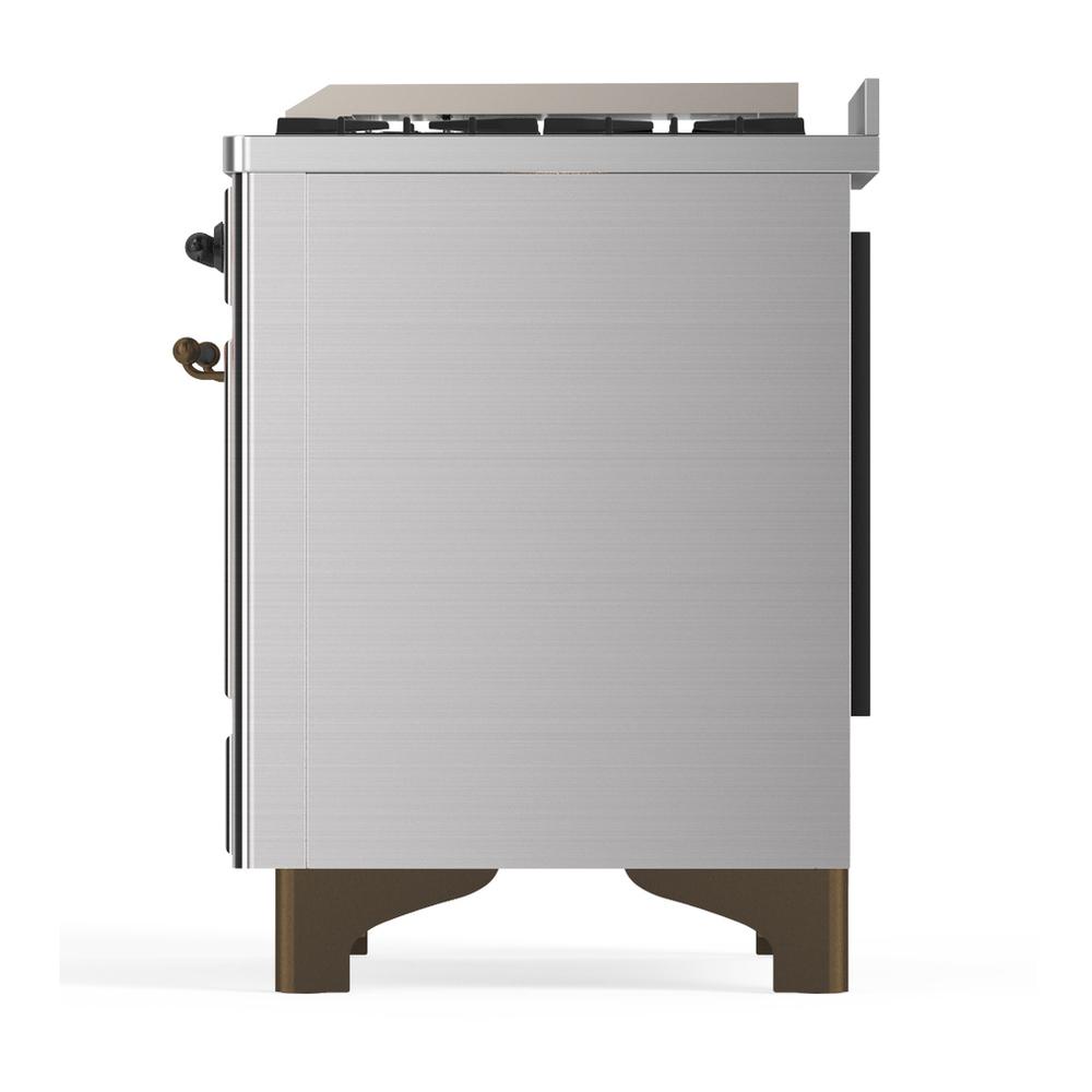 Ilve UM36FQNR3SSB Ilve Um36Fqnr3Ssb Majestic Iii 36 Inch Dual Fuel Range With 6 Black Brass Burners And Griddle, Dual Function Burner Up To 25,000 Btu (Solid Door, Stainless Steel, Burnished, Natural Gas)