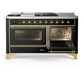 Ilve UM60FSNR3BKGLP Ilve Um60Fsnr3Bkglp Majestic Iii 60 Inch Dual Fuel Range With 7 Burners, Griddle And French Top, Dual Function Burner With Up To 25,000 Btu (Liquid Propane, Triple Glass Door, Glossy Black, Brass)