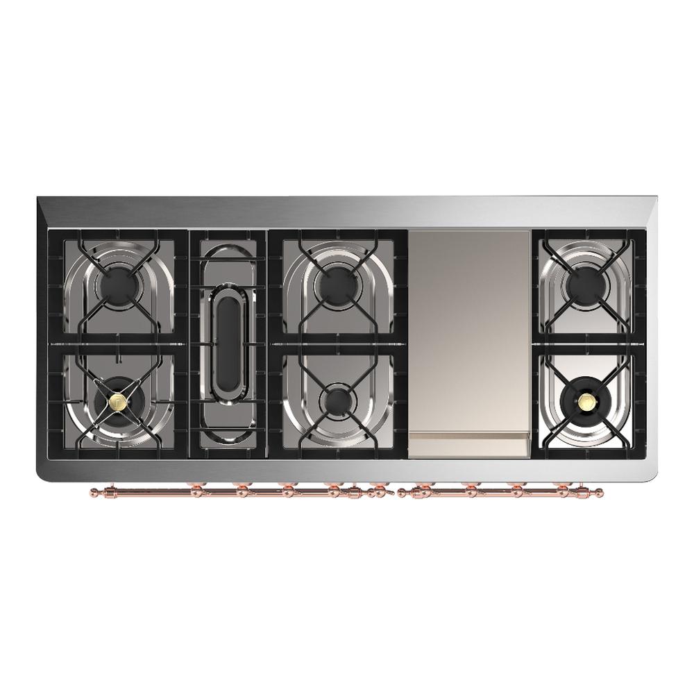 Ilve UM60FNR3AWPLP Ilve Um60Fnr3Awplp Majestic Iii 60 Inch Dual Fuel Range With 9 Burners And Griddle, Dual Function Burner Up To 25,000 Btu (Liquid Propane, Triple Glass Door, Antique White, Copper)
