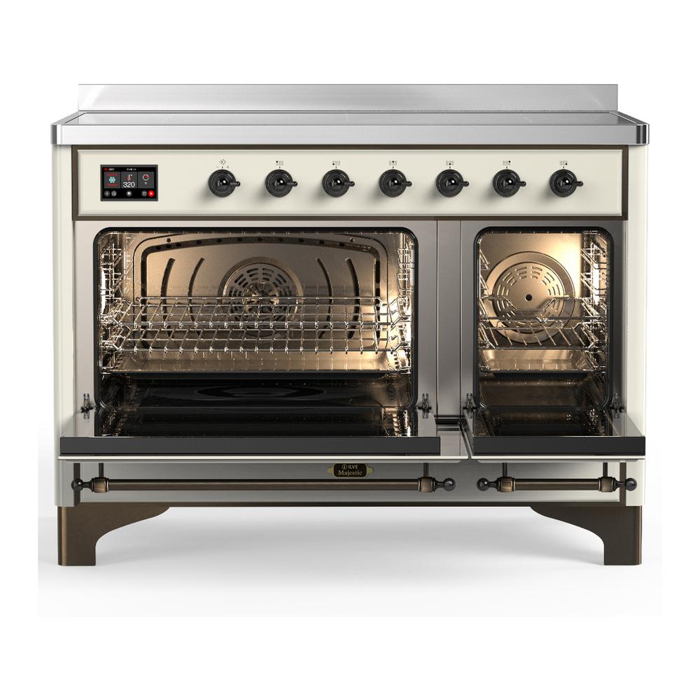 Ilve UMIB48QNR3AWB Ilve Umib48Qnr3Awb Majestic Iii 48 Inch Induction Range With 6 Elements, 5.02 Cu. Ft. Total Oven Capacity (Solid Door, Antique White, Burnished)