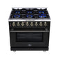 Forno FFSGS612536BLK Forno Massimo 36 Inch Freestanding Dual Fuel Range In Black With Antique Brass Accessories, 6 Burners, 5.36 Cu. Ft. Convection Oven