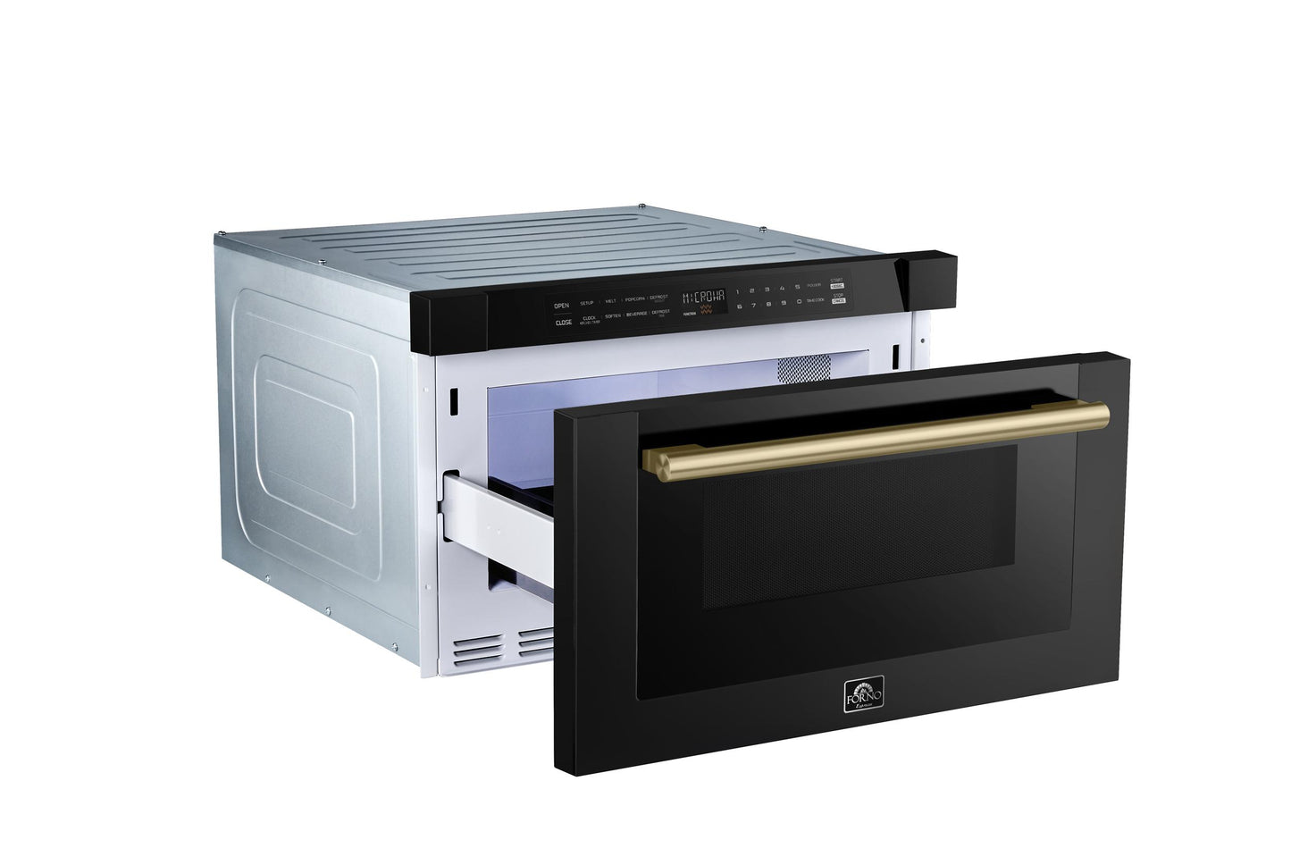 Forno FMWDR300024BLK Forno Capoliveri Espresso 24-Inch Microwave Drawer, Black, 1.2 Cu.Ft, 1500 Watts, Built-In, Touch Control Lcd Display, Auto-Touch Open/Close, 11 Power Levels, Sensor Cooking