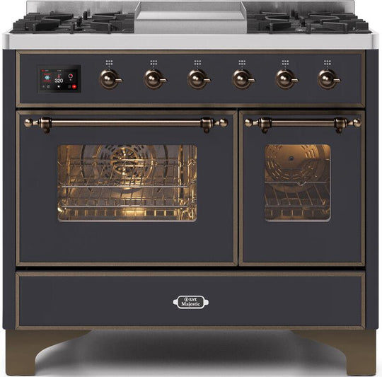 Ilve UMD10FDNS3MGB Majestic Ii 40 Inch Dual Fuel Natural Gas Freestanding Range In Matte Graphite With Bronze Trim