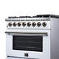 Forno FFSGS612536WHT Forno Massimo 36 Inch Freestanding Dual Fuel Range In White With Antique Brass Accessories, 6 Burners, 5.36 Cu. Ft. Convection Oven
