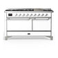Ilve UM60FQNR3WHCLP Ilve Um60Fqnr3Whclp Majestic Iii 60 Inch Dual Fuel Range With 9 Burners And Griddle, Dual Function Burner Up To 25,000 Btu (Liquid Propane, Solid Door, White, Chrome)