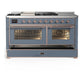 Ilve UM60FSNR3BGP Ilve Um60Fsnr3Bgp Majestic Iii 60 Inch Dual Fuel Range With 7 Burners, Griddle And French Top, Dual Function Burner With Up To 25,000 Btu (Natural Gas, Triple Glass Door, Blue Grey, Copper)