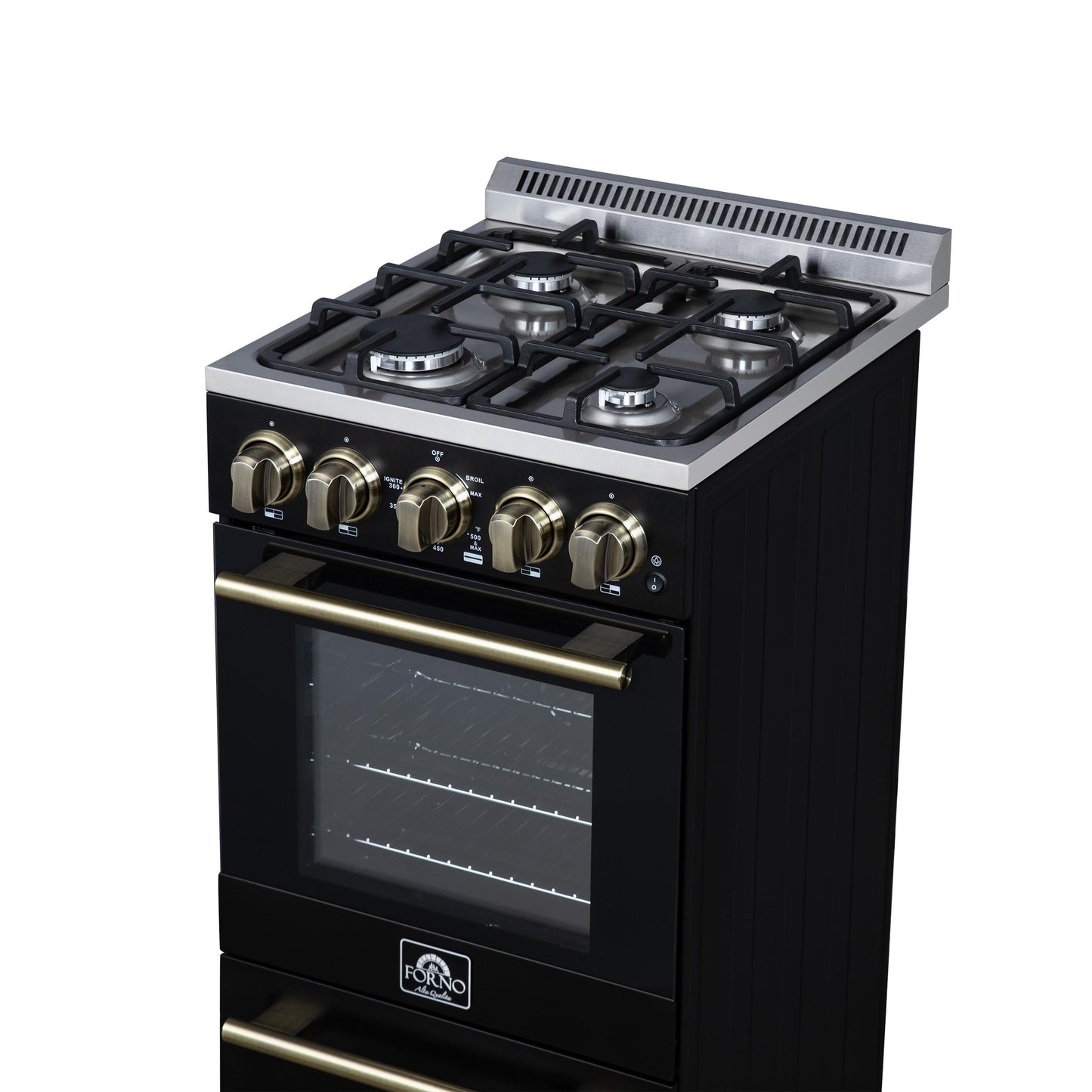 Forno FFSGS626520BLK Forno Lamazze 20 Inch Freestanding Gas Range In Black, Compact Design