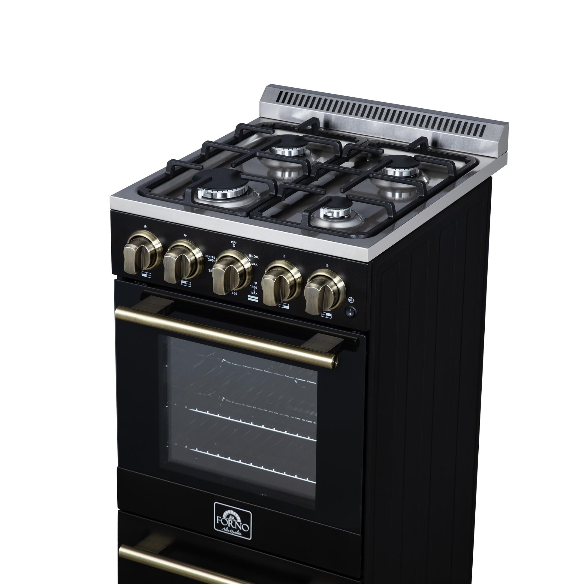 Forno FFSGS626520BLK Forno Lamazze 20 Inch Freestanding Gas Range In Black, Compact Design