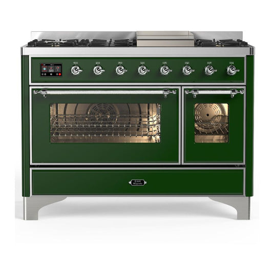 Ilve UM48FNR3EGCLP Ilve Um48Fnr3Egclp Majestic Iii 48 Inch Dual Fuel Range With 8 Burners And Griddle, Dual Function Burner Up To 25,000 Btu (Liquid Propane, Triple Glass Door, Emerald Green, Chrome)