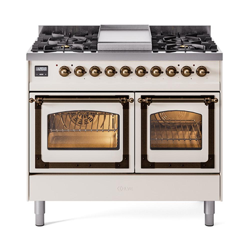 Ilve UND40FNMPAWBLP Ilve Und40Fnmpawblp Nostalgie Ii Noblesse 40" Dual Fuel Range (Liquid Propane, Triple Glass Door, Antique White, Burnished)