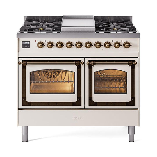 Ilve UND40FNMPAWBLP Ilve Und40Fnmpawblp Nostalgie Ii Noblesse 40" Dual Fuel Range (Liquid Propane, Triple Glass Door, Antique White, Burnished)