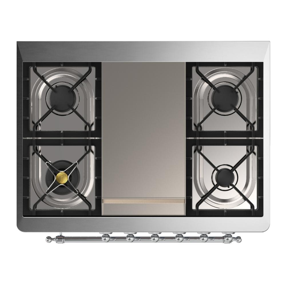 Ilve UM36FQNR3BGCLP Ilve Um36Fqnr3Bgclp Majestic Iii 36 Inch Dual Fuel Range With 6 Black Brass Burners And Griddle, Dual Function Burner Up To 25,000 Btu (Solid Door, Blue Grey, Chrome, Liquid Propane)