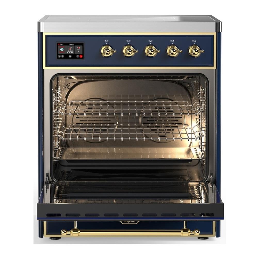 Ilve UMIB30QNR3MBG Ilve Umib30Qnr3Mbg Majestic Iii 30 Inch Induction Range With 4 Elements, 4 Cu. Ft. Oven Capacity (Solid Door, Midnight Blue, Brass)