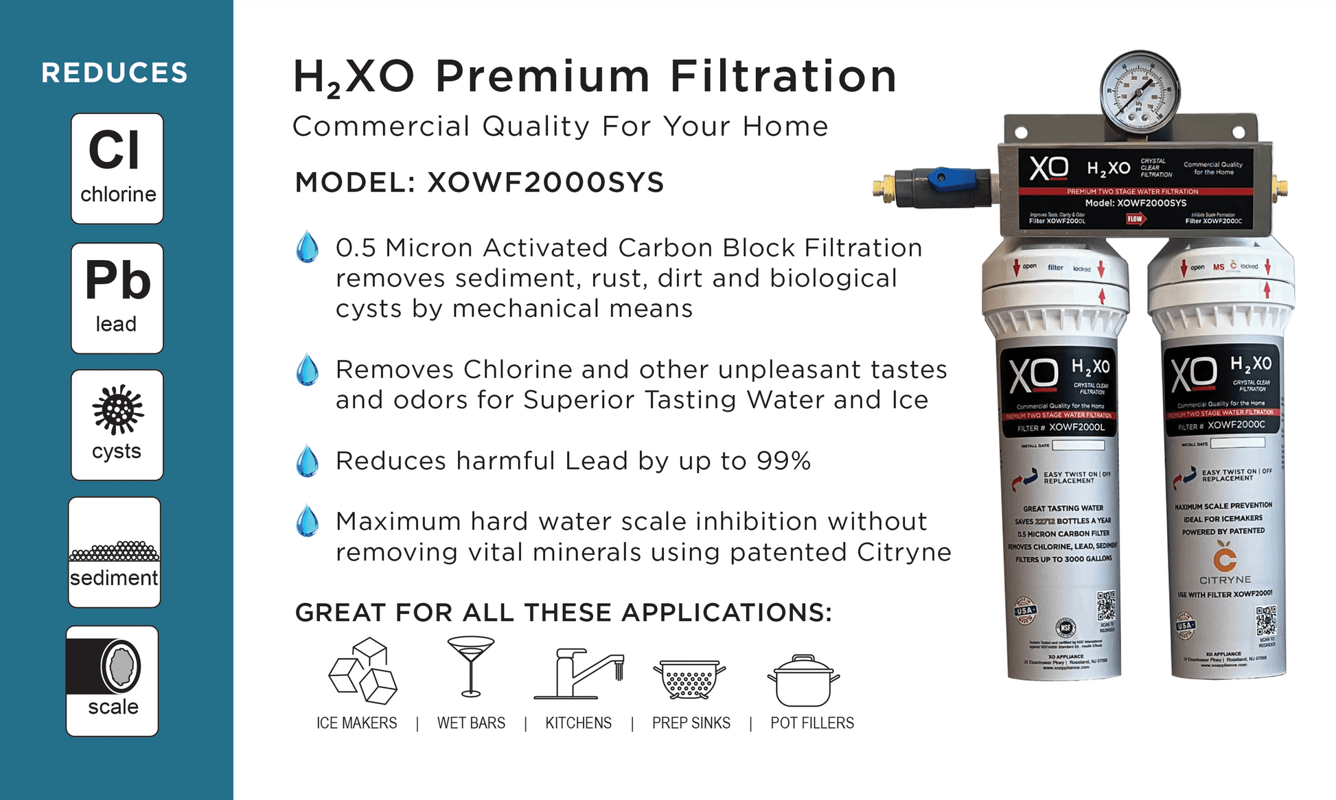 Xo Appliance XOWF2002 Dual Stage Home Water Filtration Replacement Cartridges