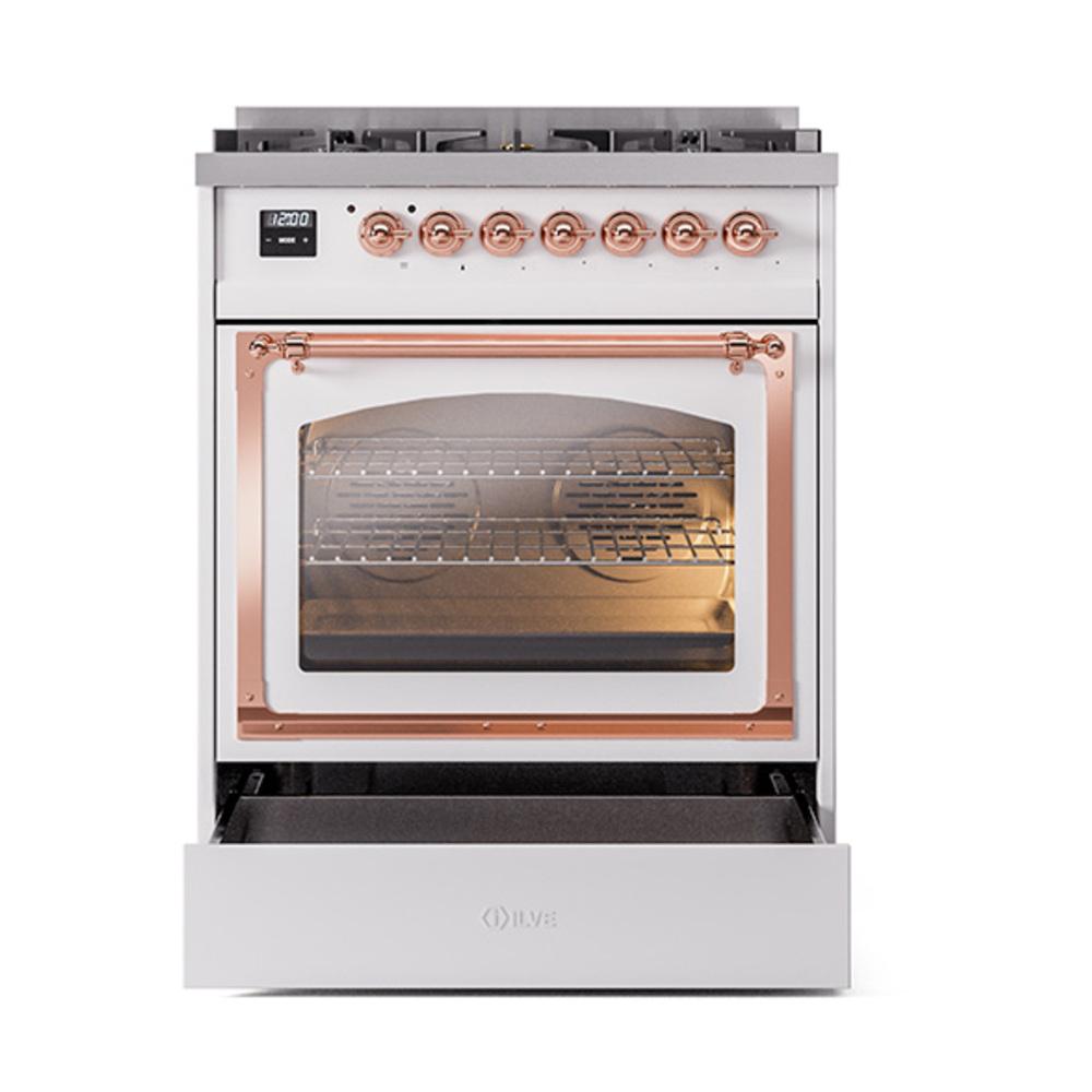 Ilve UN30NMPWHPLP Ilve Un30Nmpwhplp Nostalgie Ii Noblesse 30" Dual Fuel Range (Liquid Propane, Triple Glass Door, White, Copper)