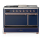 Ilve UM48FSQNR3MBPLP Ilve Um48Fsqnr3Mbplp Majestic Iii 48 Inch Dual Fuel Range With 5 Black Brass Burners, Griddle And French Top, Dual Function Burner Up To 25,000 Btu (Liquid Propane, Solid Door, Midnight Blue, Copper)