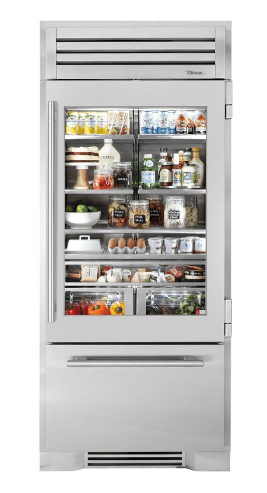 True Residential TR36RBFRSGA 36 Inch Stainless Glass Door Right Hinge Refrigerator With Bottom Freezer