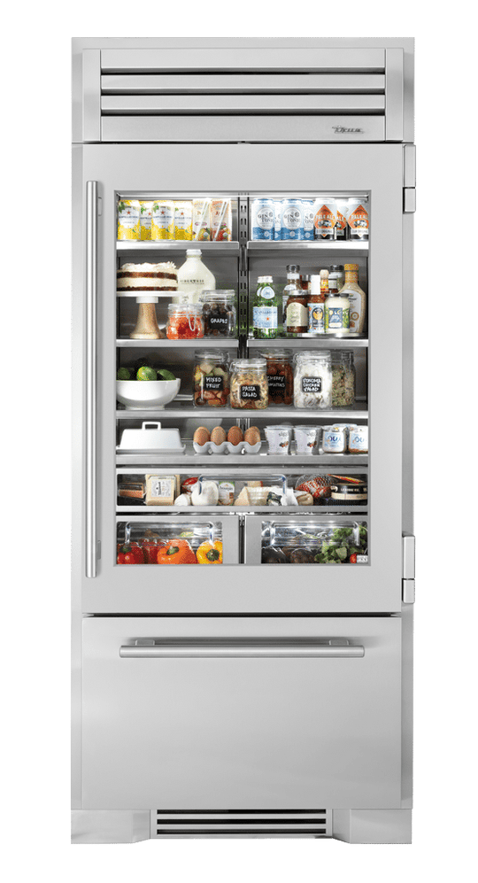 True Residential TR36RBFRSGA 36 Inch Stainless Glass Door Right Hinge Refrigerator With Bottom Freezer